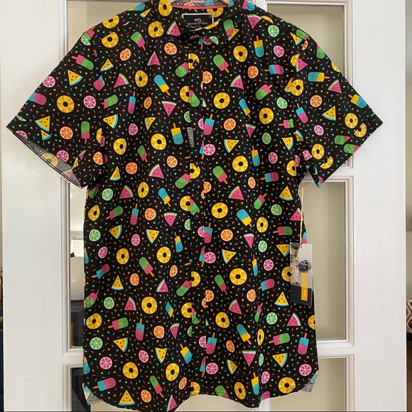 Men’s Fun Summer Print Short Sleeve Button Down Shirt - Picture 1 of 5